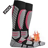 COOPLUS 2 Pack Ski Socks for Women Men Compression Knee High Winter Warm Socks for Skiing Snowboarding Outdoor Sports Gift