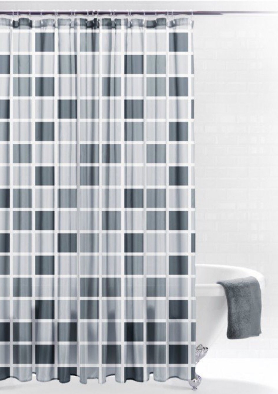 Grey Squares Bathroom Shower Curtain 12 Hooks & Pebble B079NC58CY