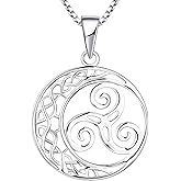 YL Celtic Knot Necklace 925 Sterling Silver Triskele Moon Pendant Triskelion Jewelry for Women