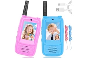 MINIBEAR Video Walkie Talkies for Kids, 2 Pack Rechargeable Kids Walkie Talkies Long Range Outdoor Christmas Birthday Toddler Toys Gifts for 3-12 Year Old Boys Girls for Outside, Camping, Travel, Hiking