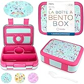 kinsho Bento Lunch Box for Kids Toddlers Girls, 4 Portion Sections Secure Lid, Microwave Safe BPA Free Removable Tray, Pre-School Kid Daycare Lunches Snack Container Ages 3 to 5, Pink Koala