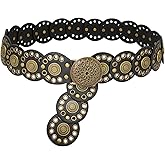 Buywis Wide Disc Belt for Women Disk Concho Belts Western Leather Belt Boho Waist Belt for Dress