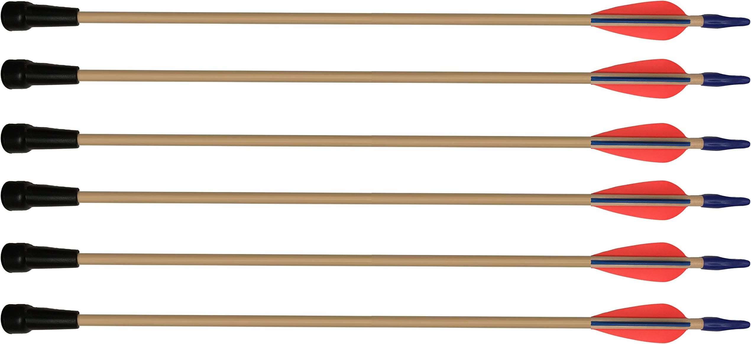 6 x Pine Wood Arrows with Rubber Blunts