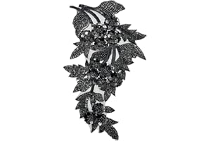 SAIXCCS 1pc Large Flower Rhinestone Applique Black, Embroidery Sequin Patches for Clothes,Beaded Lace Applique for Wedding Bridal Dress Bodice Hat Sewing Craft for Girl Embellishment (Black)