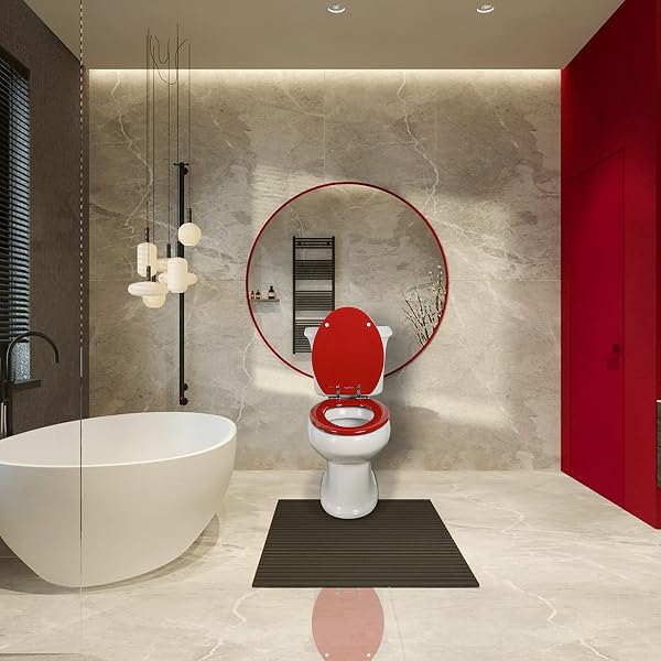 RED ELONGATED TOILET SEAT NATURAL WOOD TOILET SEAT WITH ZINC ALLOY HINGES, EASY TO INSTALL ALSO EASY TO CLEAN, SCRATCH RESISTANT TOILET SEAT BY ANGOL SHIOLD (ELONGATED, RED)
