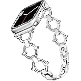 G-ficu O-Shaped Band Compatible with Apple Watch Band 41mm 40mm 42mm(S10/11) 38mm iWatch Series 11 10 9 8 7 6 SE 5 4 3, Fancy Cute Slim Thin Metal Bracelet for Apple Watch Bands for Women-Silver