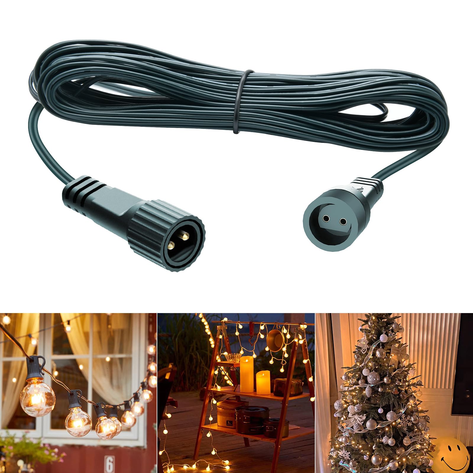 Etopgo 5M Extension Cable for Christmas Lights, 2 Pin Connector LED String Lights Extension Lead Cord Waterproof for Indoor Outdoor Use, Extra Dark Green