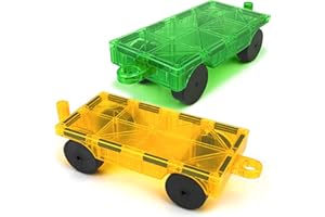 MRUIKENY Magnetic Tiles Cars Construction Set - 2 PCS Green & Yellow Magnetic Tiles Magnet Bricks Truck Sensory Toys, Educational Magnetic Cars Set Magnet Building Blocks Toddler Toys for 3 4 5 6+ Year Old