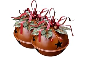 E-VIEW Rustic Metal Jumbo Jingle Bell with Cut-Out Star Christmas Tree Bell Ornaments Hanging Bells Decor Holiday Party Decoration