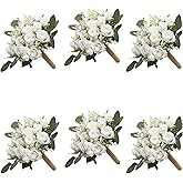Meldel Ivory Bridesmaid Bouquet Set of 6, White Wedding Bouquets for Bridesmaids, 8.5 Inch Wedding Floral Arrangements Flowers Table Centerpieces Decor Artificial Flower Bouquet for Prom Party