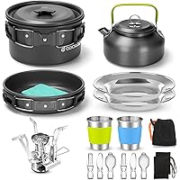 Odoland 16pcs Camping Cookware Mess kit for Camping, Backpacking, Outdoor Cooking and Picnic with Camping Stove, Non-Stick Li