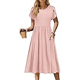 Zeagoo Women Summer Short Sleeve Midi Dress with Pockets Casual Aline Flowy Tshirt Dress Floral Vocation Beach Sundress