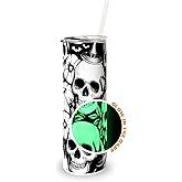 Hogg Glow in the Dark Halloween Travel Mug, Skull Tumbler, 20 oz Insulated Stainless Steel Halloween Coffee Tumbler, Spooky Cups for Adults, Festive Glow in the Dark Skull Coffee Cup