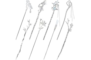 inSowni 8 Pieces Decorative Retro Crystal Pearl Silver Hair Sticks Pins with Pendants Asian Chinese Hanfu Cloud Star Lotus Flower Hair Forks Chopsticks Bun Updo Holders Long Hairpins for Women Girls