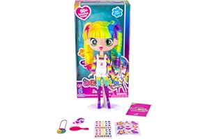 DECORA GIRLZ Decora Fashion Girlz Series 2– Decora Dream – 11” Fabric-Costumed Posable Vinyl Doll with Extra-Long Rainbow Hair, 50+ Surprises, Puffy & Flat Removable Stickers, and Accessories