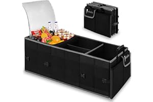 JORINDES Trunk Organizer With Built-In Insulated Leak Proof Cooler Bag,Collapsible Cargo Organizer For Suv With Non Slip Bottom Strips,3 Large Compartments Foldable Waterproof Portable Car Storage Box