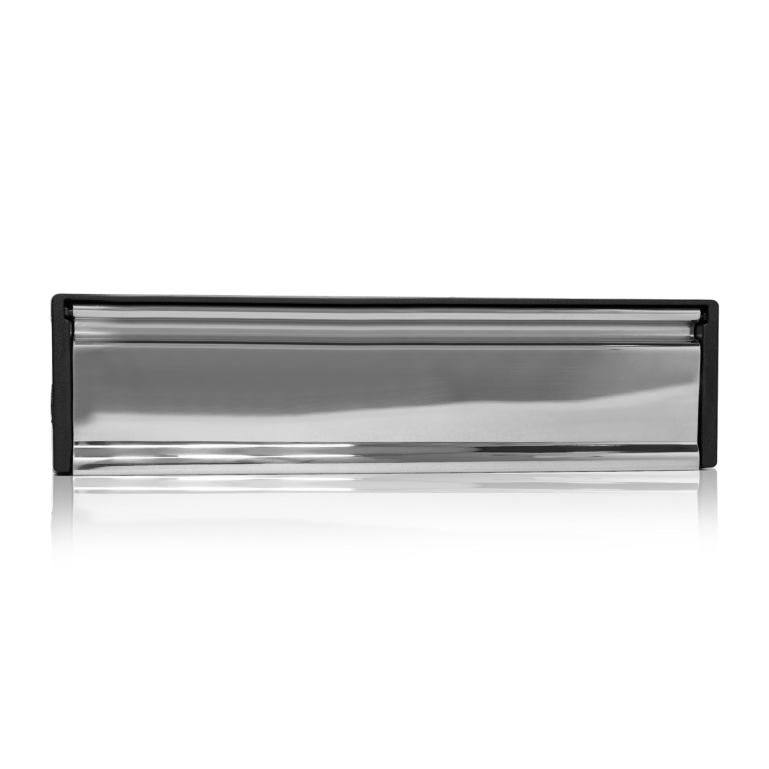 Xfort MailPlate 12" Letterplate Polished Chrome, Premium Draught Proof Postal Letterbox, Telescopic Sleeved Letter Box for Wooden, Composite and uPVC Midrail Doors with 40-80mm Door Thickness.