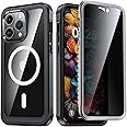 Bestcellcase Compatible with iPhone 15 Pro Max Case, [Built-in Privacy Screen Protector] Support Magnetic Accessories, Military Grade Shockproof Clear Back Magnetic Anti-Spy Phone Case - Black