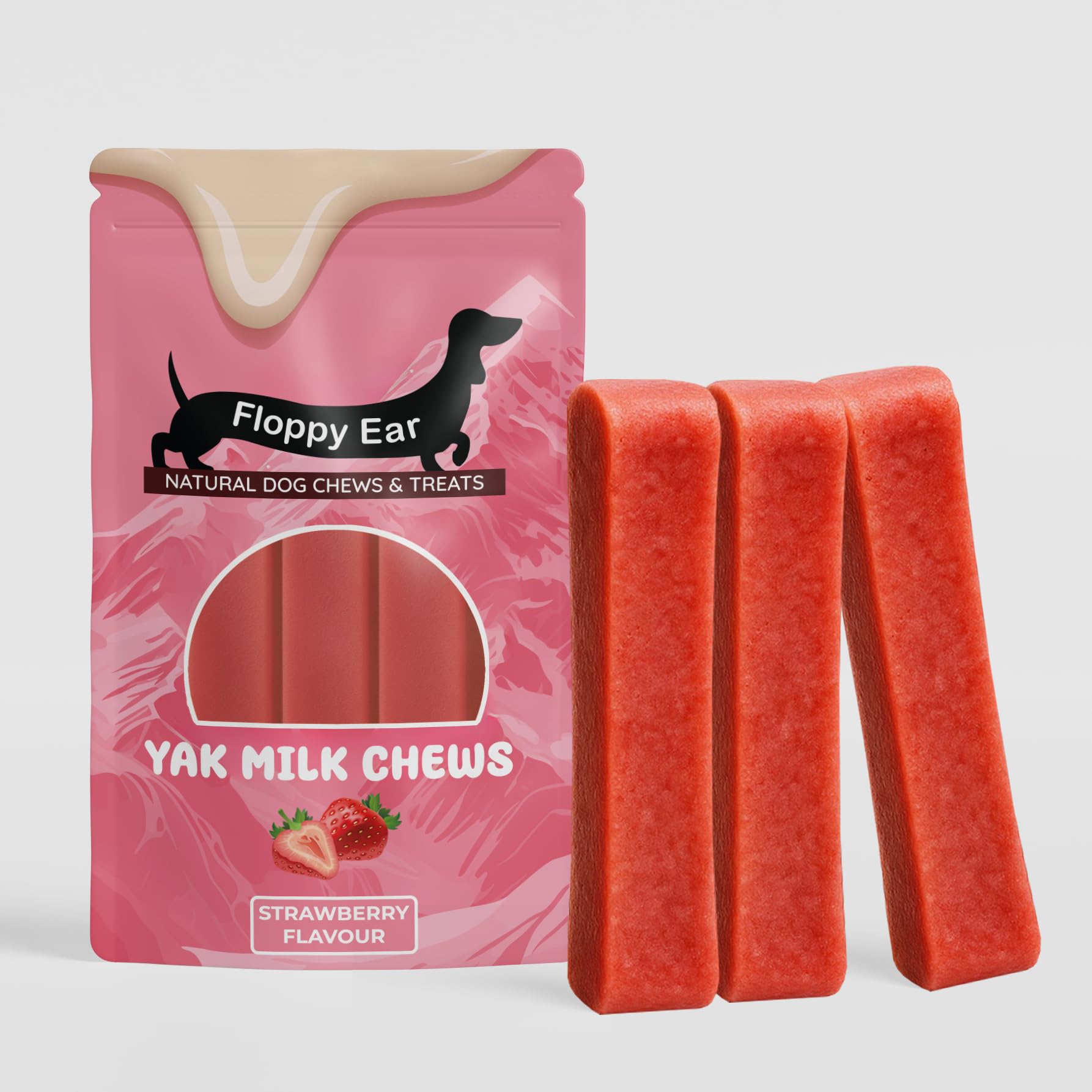 Himalayan Yak Chews For Dogs - Strawberry Flavour - Yak Chews with Milk for Dogs Medium (pack of 3) - Rich in Protein & Calcium - Puppy Friendly - Dog Dental Sticks