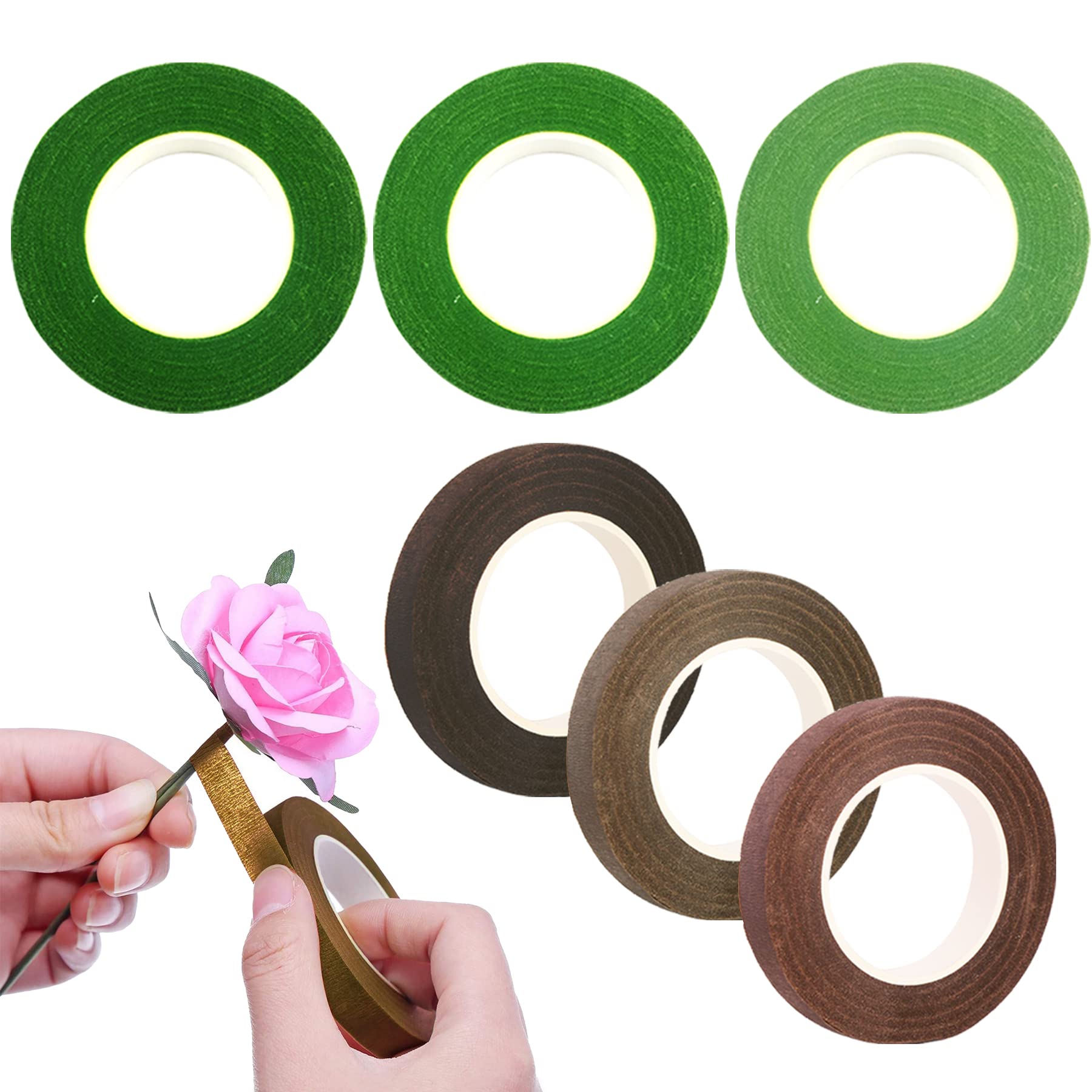Woohome 6 Roll Florist Stem Wrap, 12mm Width Floral Tape, 90 Feet/Roll Flower Tape