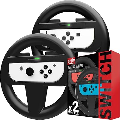 Orzly Steering Wheels for Nintendo Switch Joy-Con Twin Pack Black
