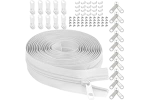 #5 Nylon Zipper Tape for Sewing: YZSFIRM 10 Yards White by The Yard Nylon Coil Zippers for DIY Sewing Craft with 10 Bulk Metal Zipper Slider and 10 Double Slider