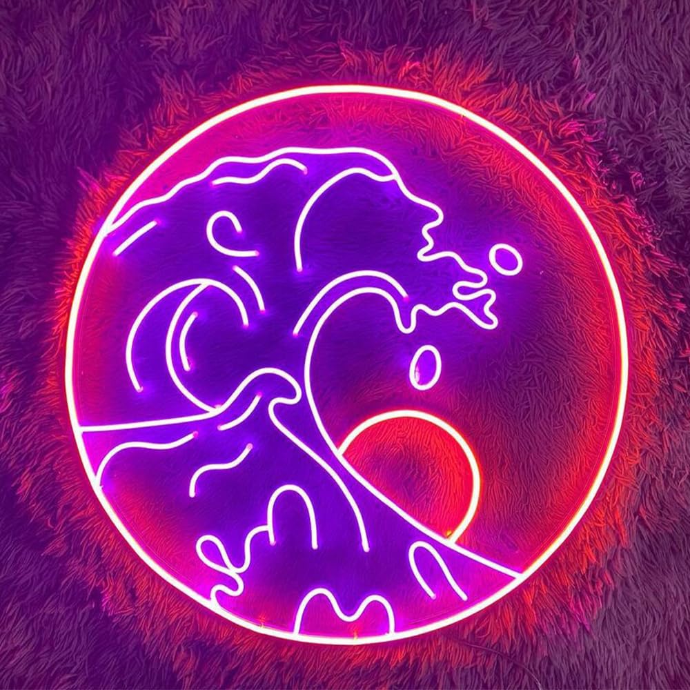 Ulalaza LED Sign Sunset Neon Signs Waves Led Home Wall Decorative Lights Sunrise Night Lamps Mountains Decoration Light USB Brightness Adjustable