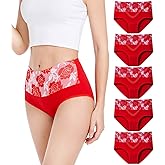 HAVVIS Women's Briefs Underwear Cotton High Waist Tummy Control Panties Rose Jacquard Ladies Panty Multipack