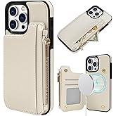 Delidigi for iPhone 16 Pro Max Case MagSafe Wallet with Card Holder, Women PU Leather Flip Case Cover Zipper Pouch Wallet Case for iPhone 16 Pro Max, Support Wireless Charging Beige | MagSafe, Wallet, with Card Holder, Women, Flip Case, Cover