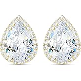 Linawe Women Stud Earrings, Teardrop Diamond Moissanite Cubic Zirconia Earrings Studs Rhinestone Jewelry Gold/Silver/Rose Gold