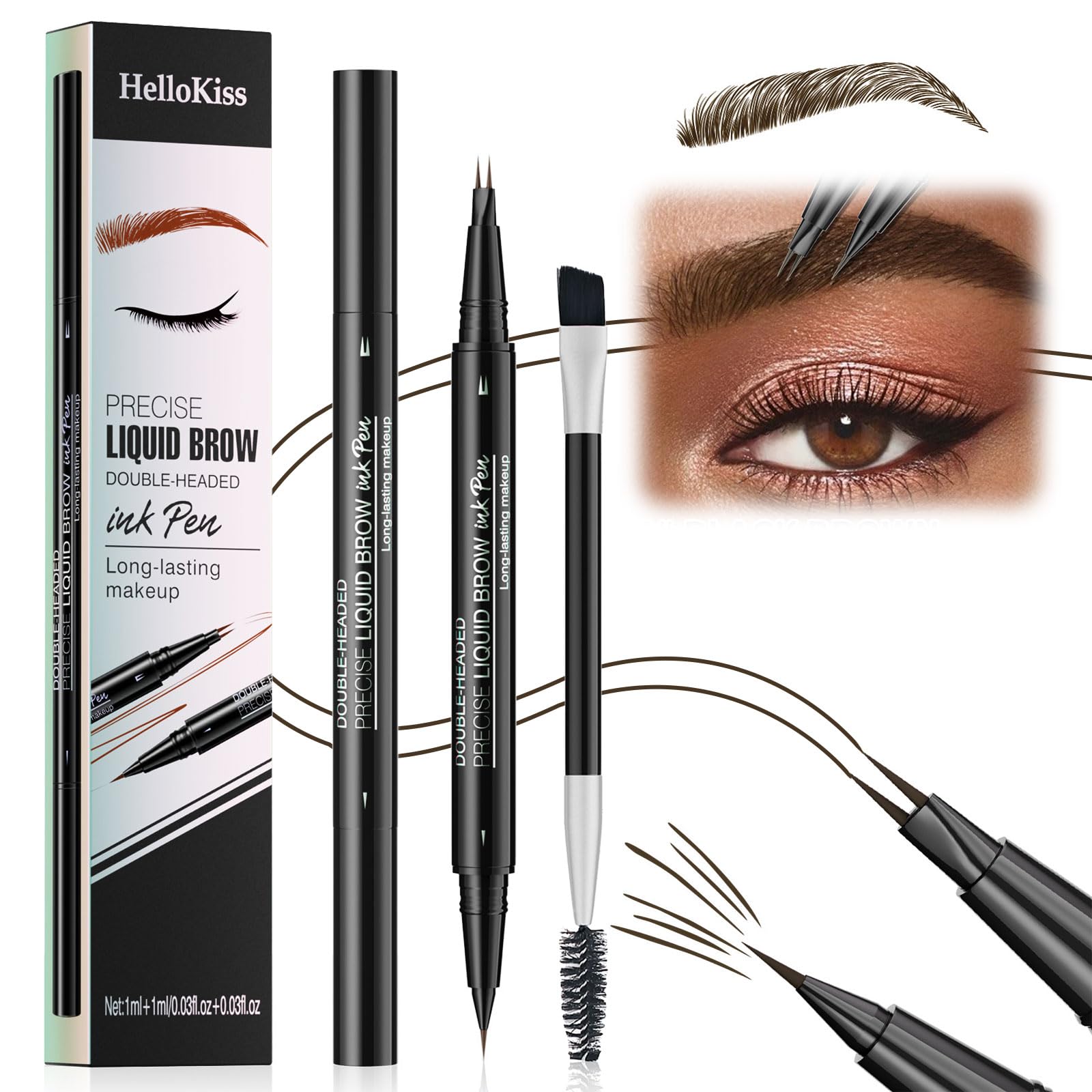 Waterproof Microblading Eyebrow Pen - 2 in 1 Double Ended Magic Precise Eyebrow Pen Microblade Effect Eyebrow Pencil Brow Contouring Pen with 2 Micro Fork Tip