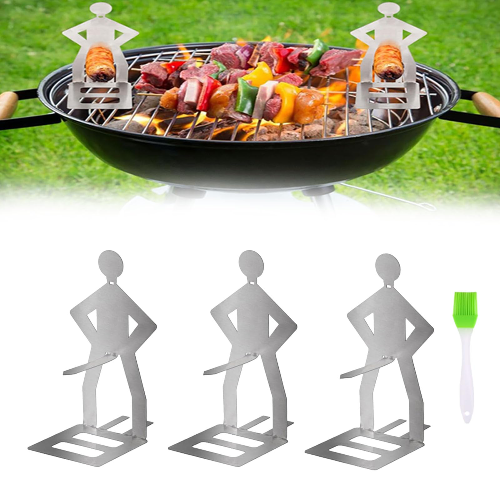 CLKE 3Pcs Funny Hot Dog BBQ Tools, Hot Dog Holder, Outdoor Camping Picnic Rack, Portable Hot Dog Roaster Rack with Brush, for Camping Outdoor Picnic Garden Kitchen