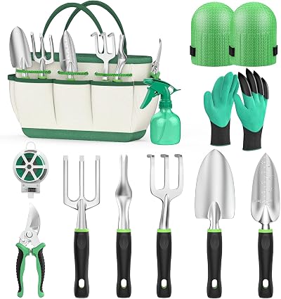 Fixmend 11 Piece Garden Tool Set Aluminum Alloy with Storage Bag