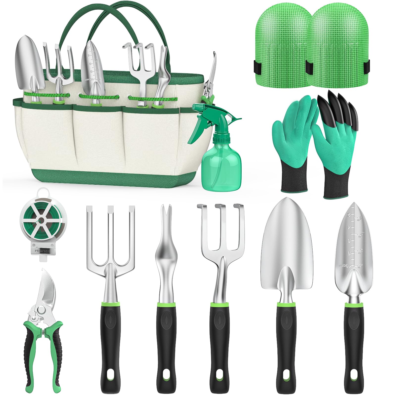 Fixmend Garden Tools, 11 Pieces Gardening Tools, Aluminum Alloy Garden Tools Set Gift Kit with Heavy Duty Tool Bag, Gardening Gifts for Women & Men