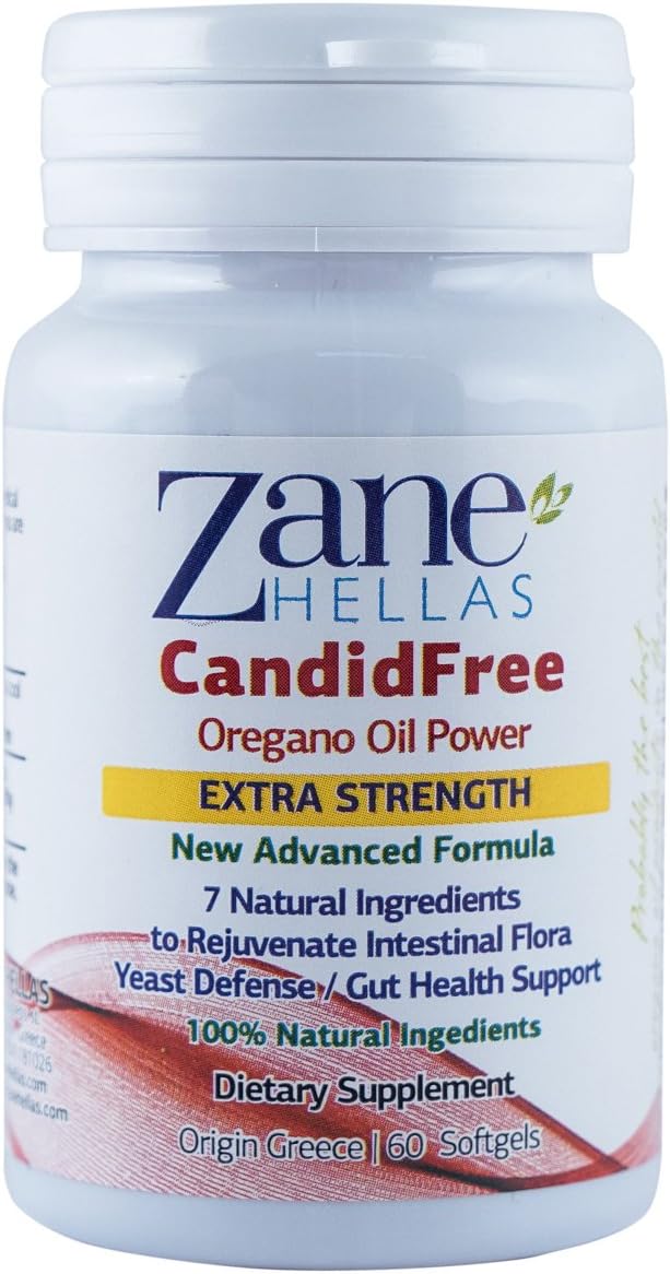 Zane Hellas Candidfree Softgels. Oregano Oil Power. Candida Support. Yeast Defense. Gut Health Support. Colon Health Support. Intestinal Flora Support. 100% Herbal Solution. 60 Softgels