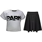 a2z4kids Kids Girls Comic Graffiti Leopard #Selfie Crop Top & Fashion Skater Skirt Set