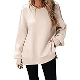 SunnyMelody Womens Oversized Batwing Sweater Fall 2025 Crew Neck Pullover Knit Tops - Outside Seam, High-Low Hem, Side Slit