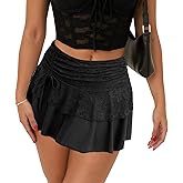 tobyto Women's Lace Ruffle Mini Skirt Low Rise Layered Lace Short Skirts with Underneath Club Night Out 2026 Trendy
