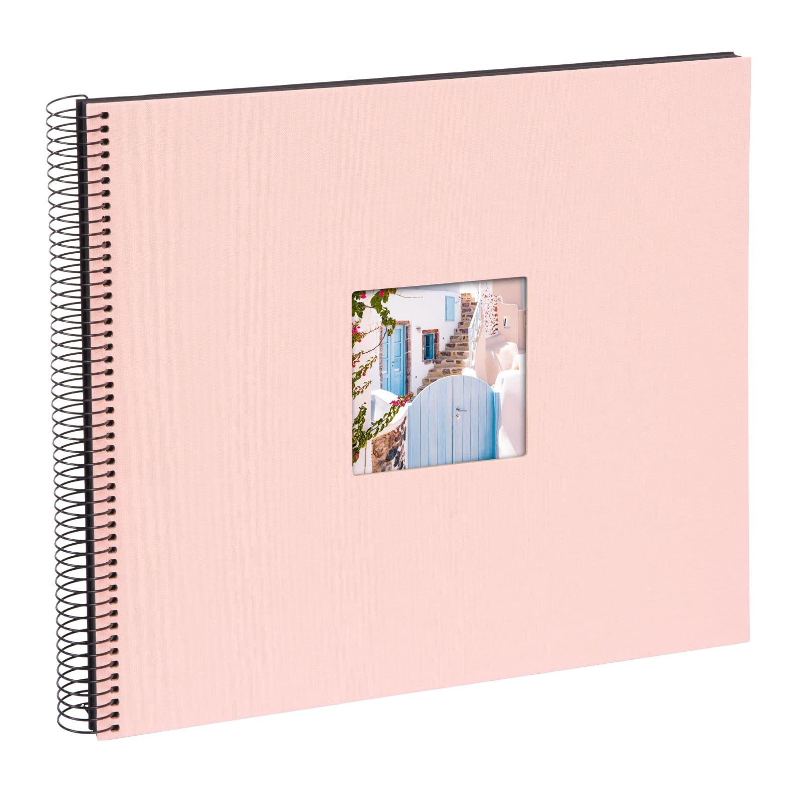 goldbuch Bella Vista 25622 Spiral Album with Picture Cut-Out, Photo Album 35 x 30 cm, Photo Album with 40 Black Pages, Linen Memory Album, Photo Book for Pictures and Photos to Stick, Rose