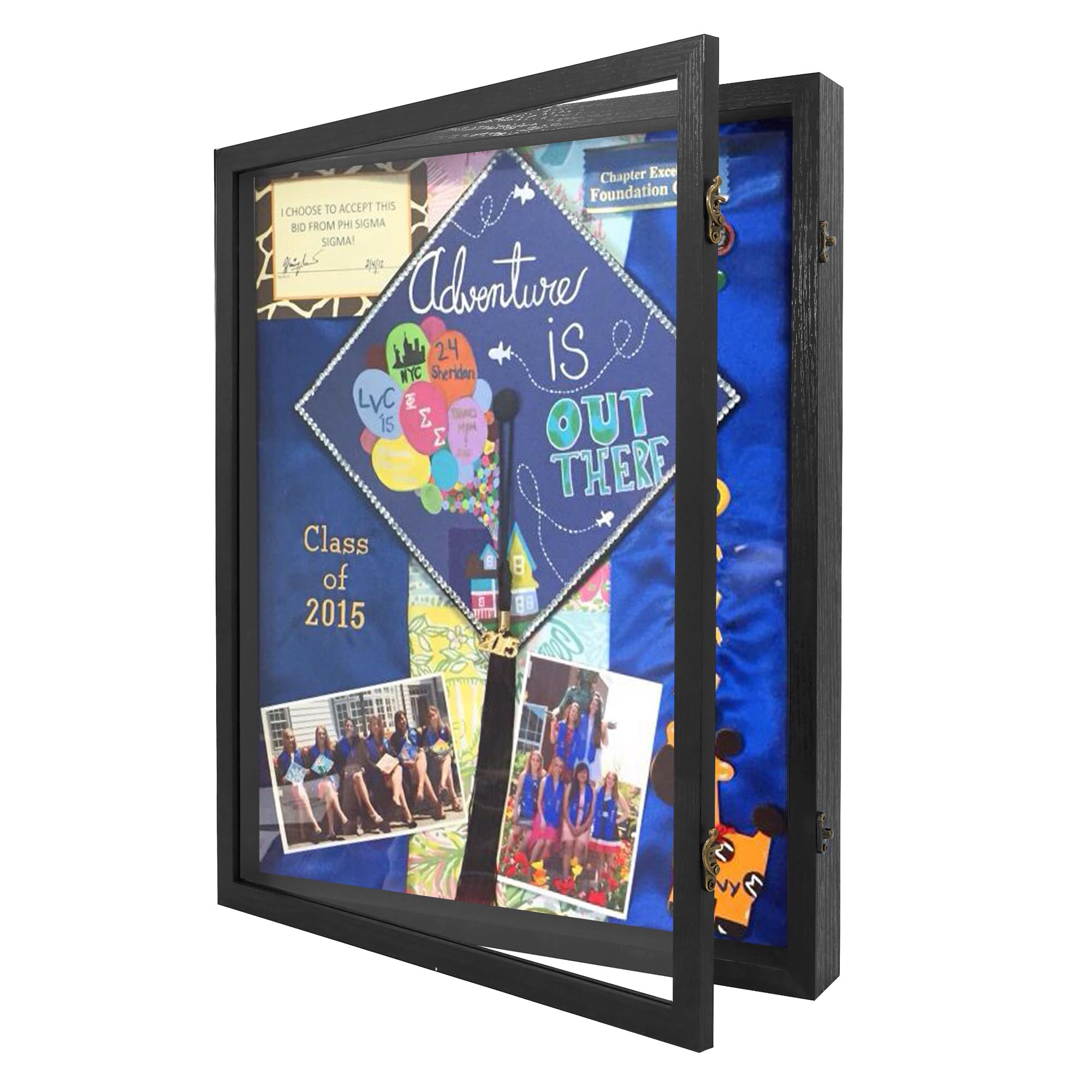 GraduatePro Graduation Shadow Box Frame 16x20 Display Case with Linen Back, Plexiglass Window Door with Hinge, Picture Frame Wedding Bouquet Memorabilia Medals Photos Memory Box for Keepsakes Black
