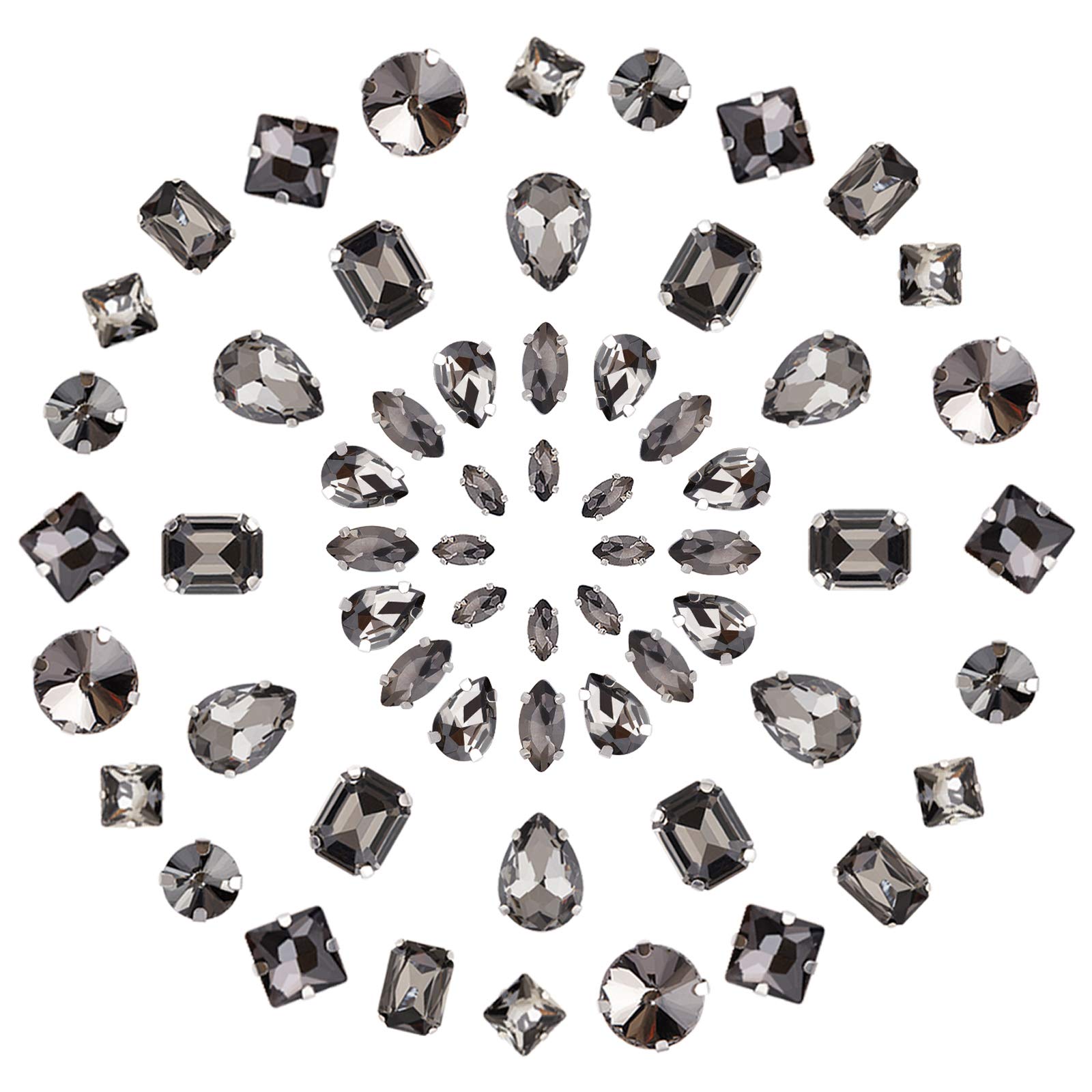 GORGECRAFT 100PCS Rhinestones Gems for Clothing, Crystal Teardrop Gems Sewing Claw Rhinestone Flatback Gemstones for Jewelry Clothes Bag Shoes Dress, Gray