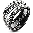 Jovivi Men Women Punk Rock Genuine Leather Multi Layers Spike Studded Rivets Strap Wrap Biker Leather Cuff Bracelet Bangle Wristband, Black