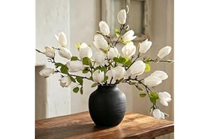 MEIVINES 6PCS Artificial Magnolia Flowers Stems for Spring Decoration,26In Artificial White Fake Flowers with Buds Faux Long 