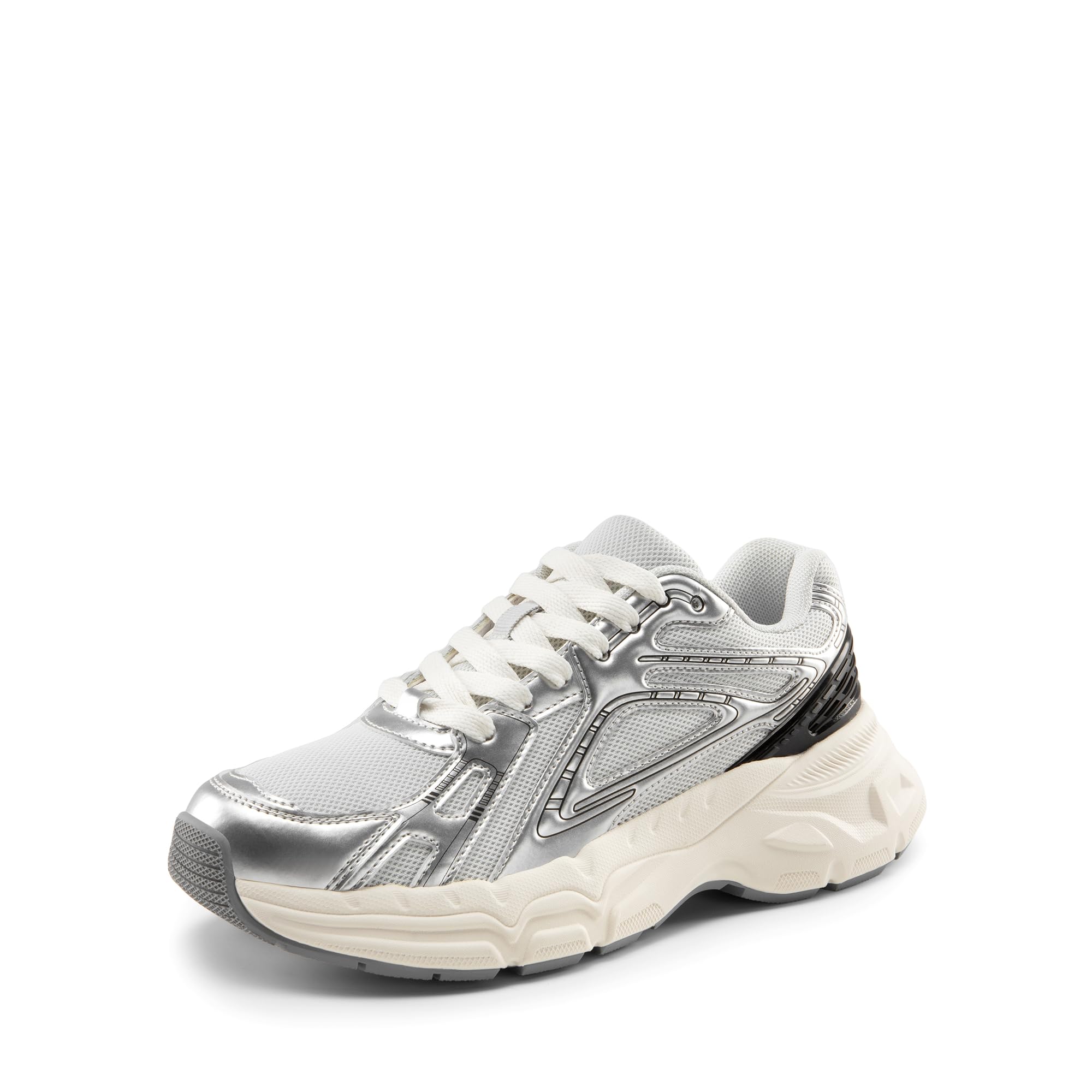 DREAM PAIRS Women's Platform Chunky Liv Fashion Sneakers Walking Lace-Up Comfortable Y2K-Style Sneakers Workout Sport Work Casual Tennis Shoes,Size 8,Silver,SDFN2436W