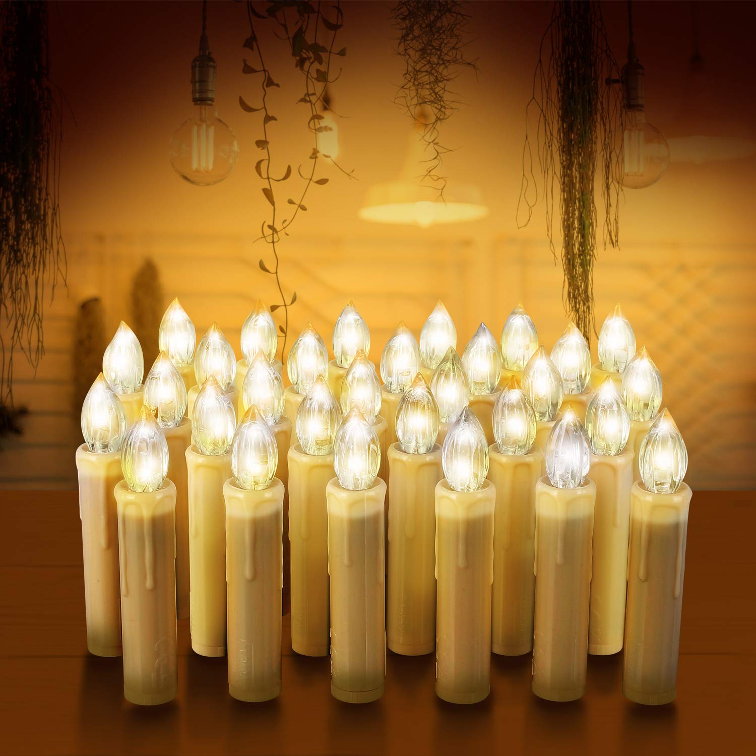 Velas LED de Navidad, MVPOWER 20 Luces de Velas Electrónicas Sin Llama Con Accesorios para Fijación y Control Remoto Infrarrojo para Árbol Navidad, Decoración de Cumpleaños, Fiesta-Luz Blanca Cálida