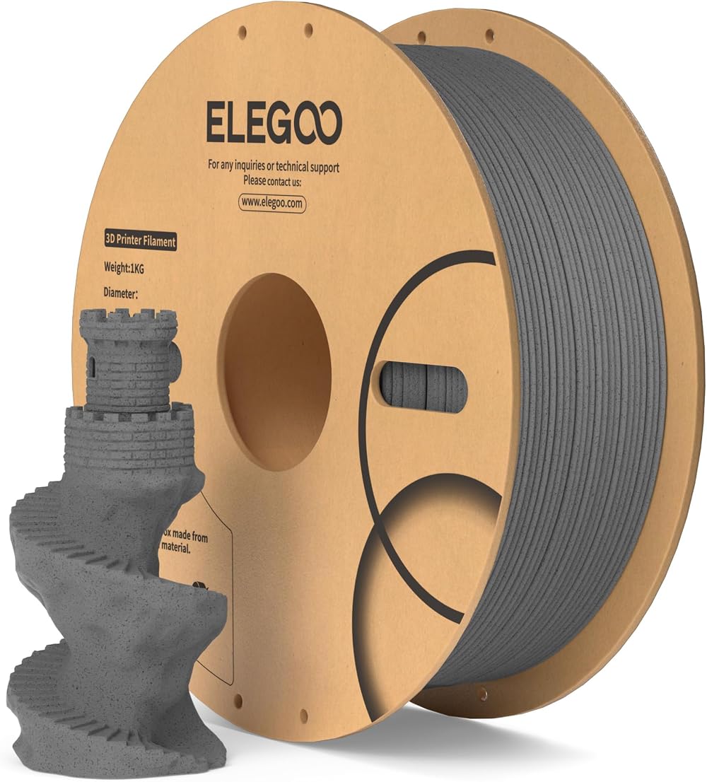 ELEGOO Marble PLA Filament 1.75mm Cement Grey 1KG Rock Stone 3D Printer