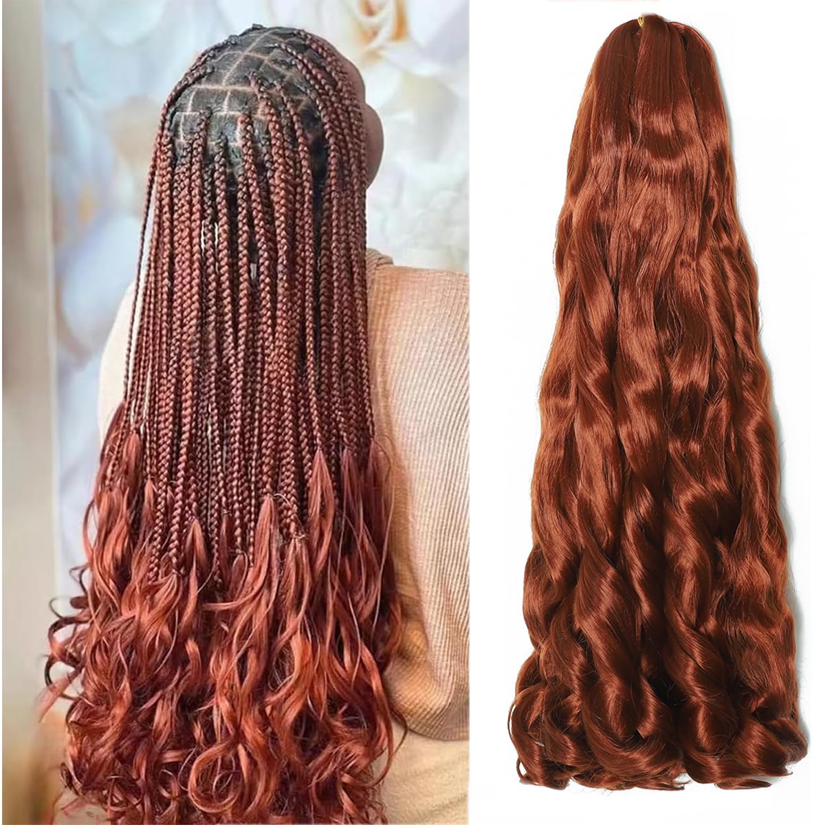 French Curl Braiding Hair 24 Inch 8 Packs Pre Stretched Loose Wave Bouncy Braiding Hair Spanish Curly Ends Synthetic Hair Extensions for Braiding(350#) — image 1