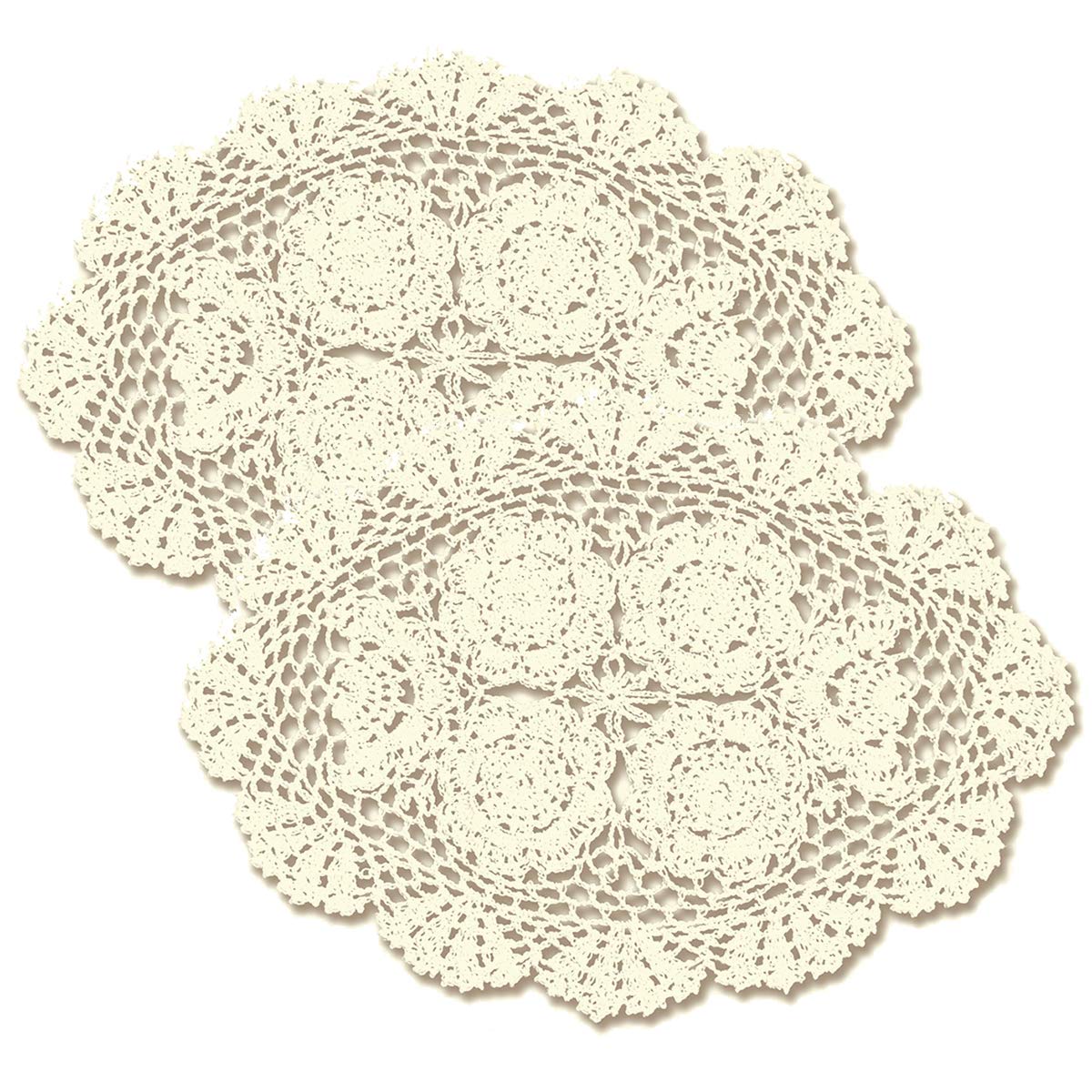 2 PCS Beige 11x17 Inch Ellipse 100% HANDMADE Crochet Lace Placemats Doilies