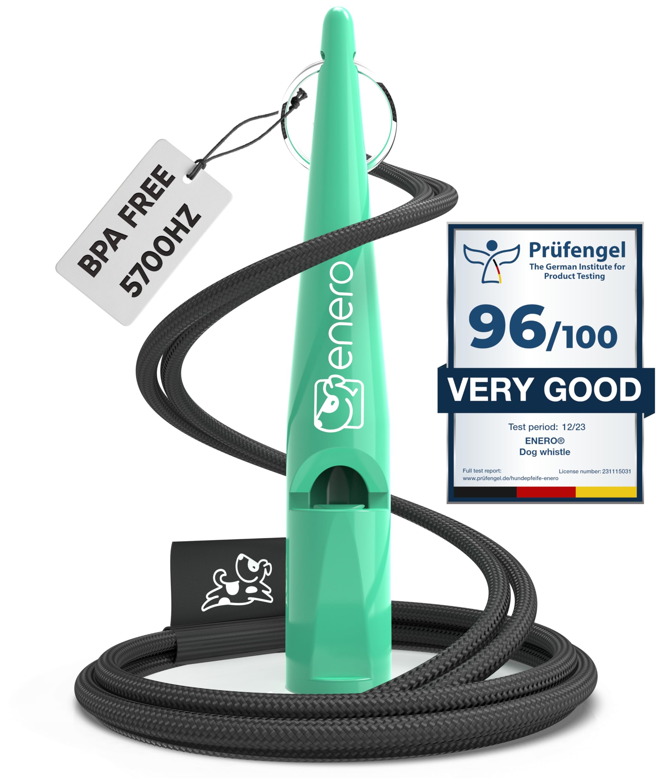 ENERO Dog Training Whistle with Lanyard - Dog Whistle with Loud, Clear Tone & Long-Range Sound - Perfect Long-Distance Recall Whistle for Most Breeds - Standardized frequency