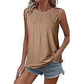 BLENCOT Women 2025 Fashion Casual Sleeveless Tank Tops Summer Crewneck Ruched Pleat Flowy Tee Tops for Women